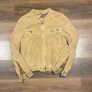 Free People Carmel Moto Jacket Womens M Belted Pocket Stretch Outerwear